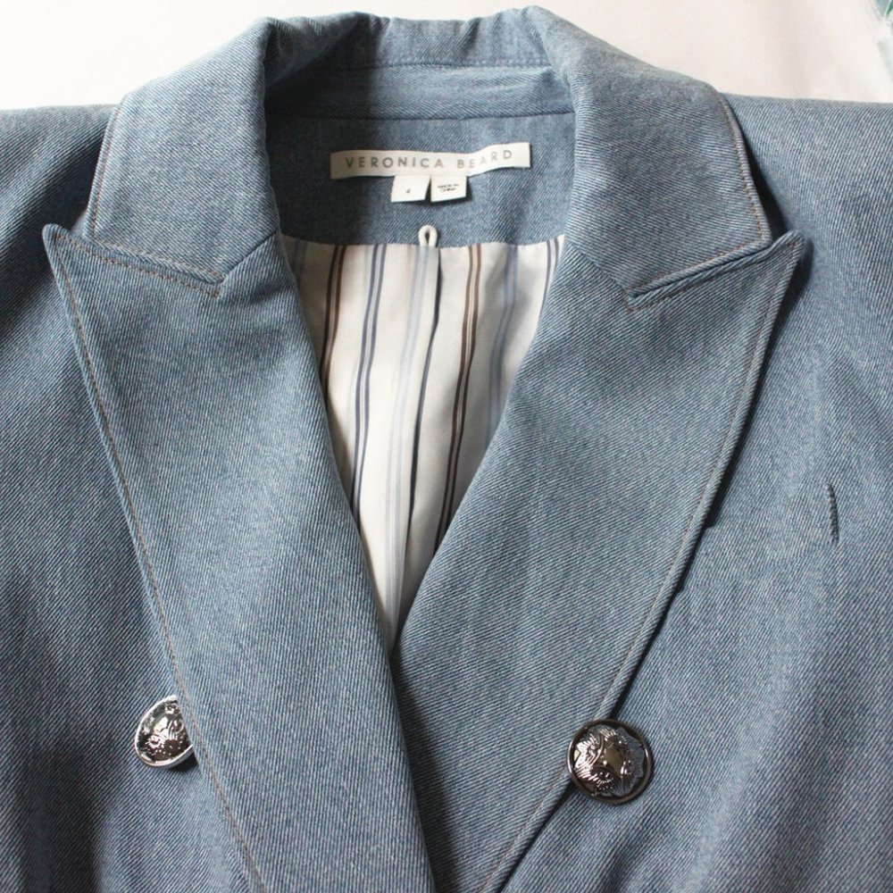 Veronica Beard Miller Dickey Double-breasted Denim Dickey Jacket, Hot! Size 0 - Picture 9 of 15